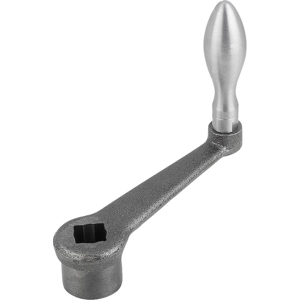 Kipp Crank Handle To DIN 469 Square Socket Sw=12 +0, 2, A=100, H=102, Form:D Mach Handle Revol, Grey Cast K0685.210X12 - main